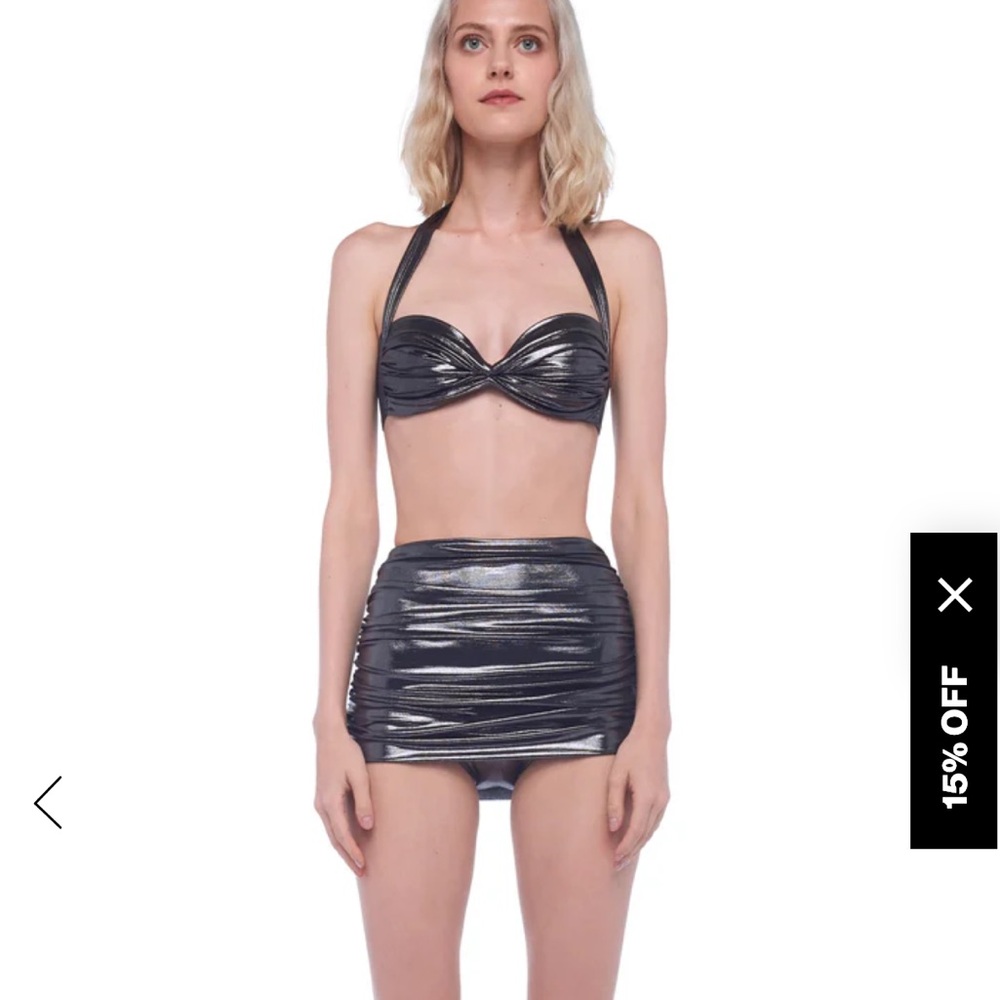 Norma Kamali, black metallic ruched bikini set
Size XXS . Brand new with tags
